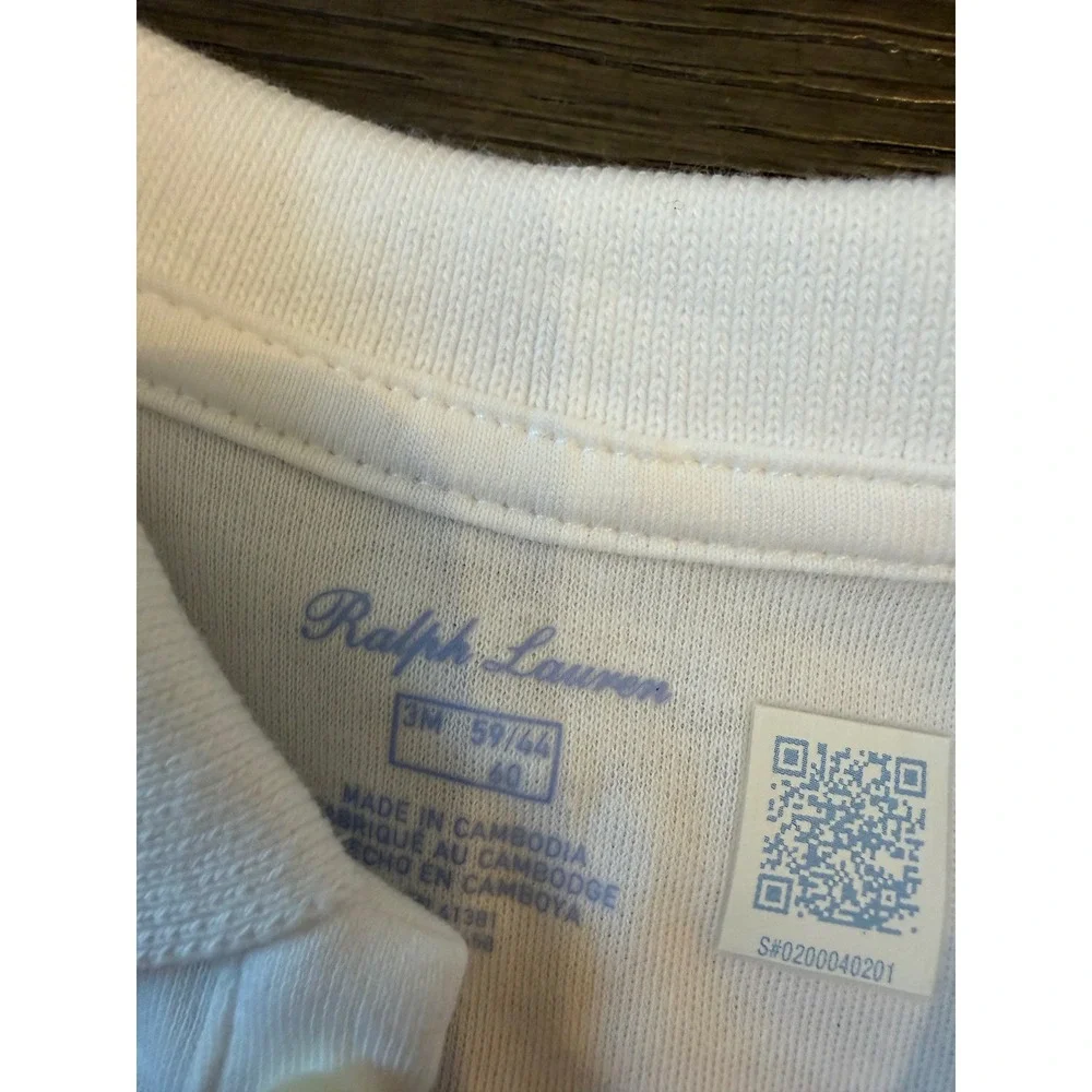 Ralph Lauren Polo Dress Baby Girls 3M White Embroidered Pony Ruffle Hem